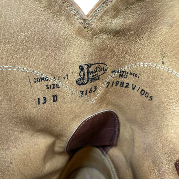 Justin Men’s Jackson Brown Leather Marbled Western Cowboy Boot Size US 13 D - Picture 10 of 10